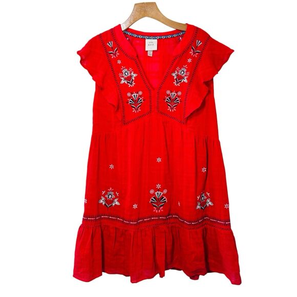 Knox Rose Womens Dress Red Ruffled Size L Cottagecore Peasant Boho Embroidered - Picture 2 of 7